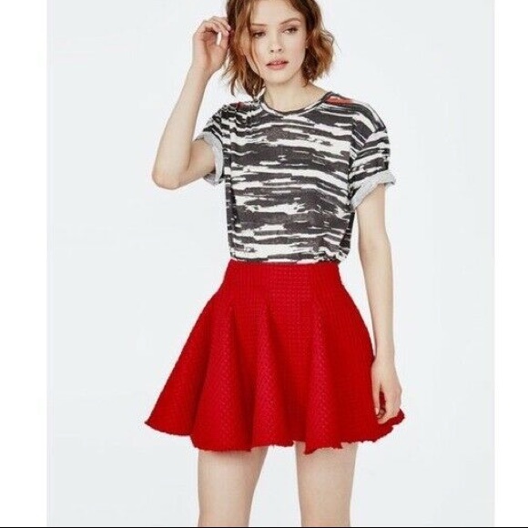 MAJE JAMILA WAFFLE KNIT PLEATED SKIRT RED SIZE 36 - Picture 2 of 8